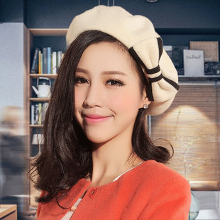 谷木依 大蝴蝶结韩版潮女贝雷帽 春秋冬季新款优雅气质女士帽子