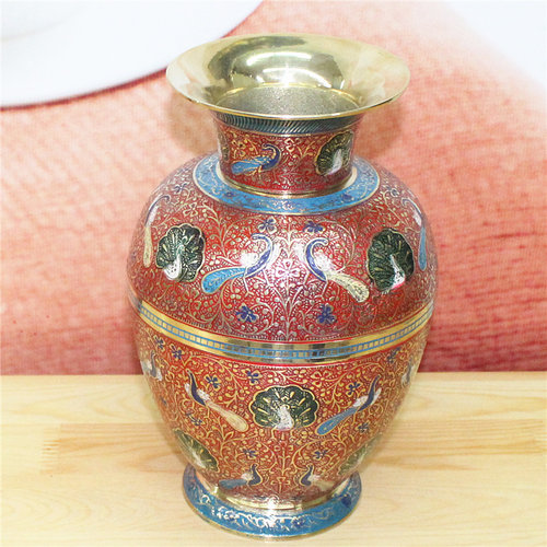 印度手工艺品铜器直销10英寸铜雕聚财聚宝花瓶家居装饰礼品YT477