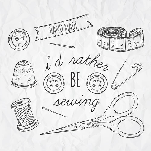 矢量高清复古手绘针线纽扣尺子别针 EPS可转PNG设计素材 自动发货