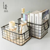 北欧ins铁艺化妆品杂物水果收纳筐家居衣物办公室书籍桌面收纳盒