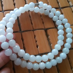 天然缅甸翡翠A货白冰淡绿色玉珠子项链八毫米女款 包邮假一赔十
