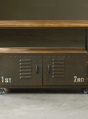 美式乡村复古loft铁艺实木双层电视柜 书柜铁皮储物柜斗柜做旧柜