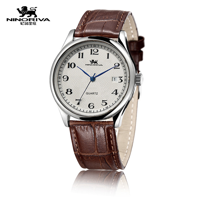 ninoriva尼诺里拉男表休闲商务真皮带手表日历石英男士手表圆形款