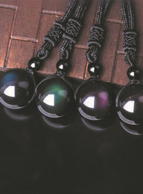 天然黑曜石彩虹眼吊坠情侣毛衣链