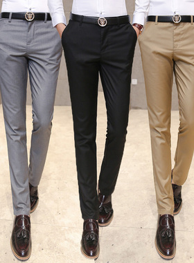 春季新款英伦修身男士小脚西裤青年免烫职业装伴郎工作西装裤子薄