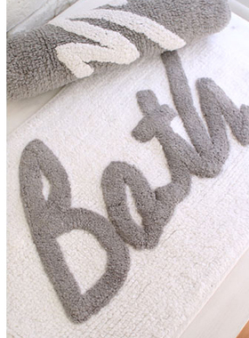 韩国进口 时尚简约白色BATH地垫纯棉舒适灰色浴室垫 韩式简约门垫