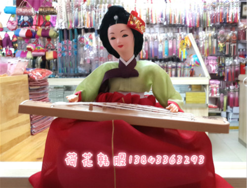 韩国进口传统人偶/伽倻琴韩服娃娃/韩国料理店摆设正品/H-P03461