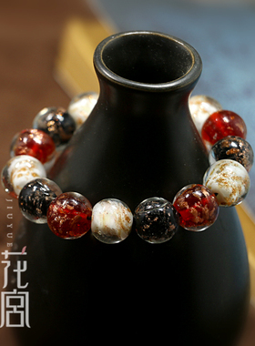 复古森系红黑色琉璃百搭串珠手链