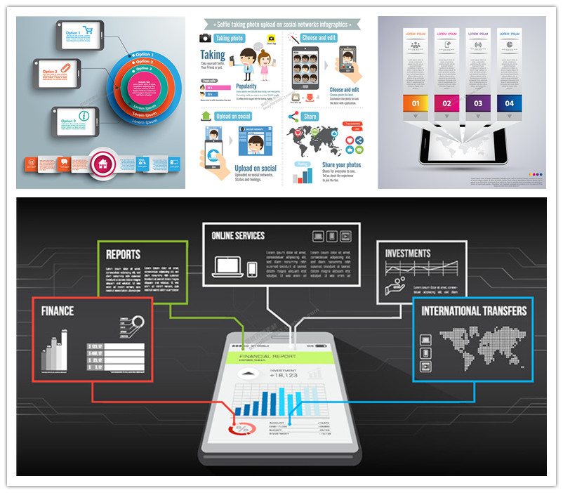 A0877矢量信息图模板扁平化手机图表社交分类商务 AI设计素材