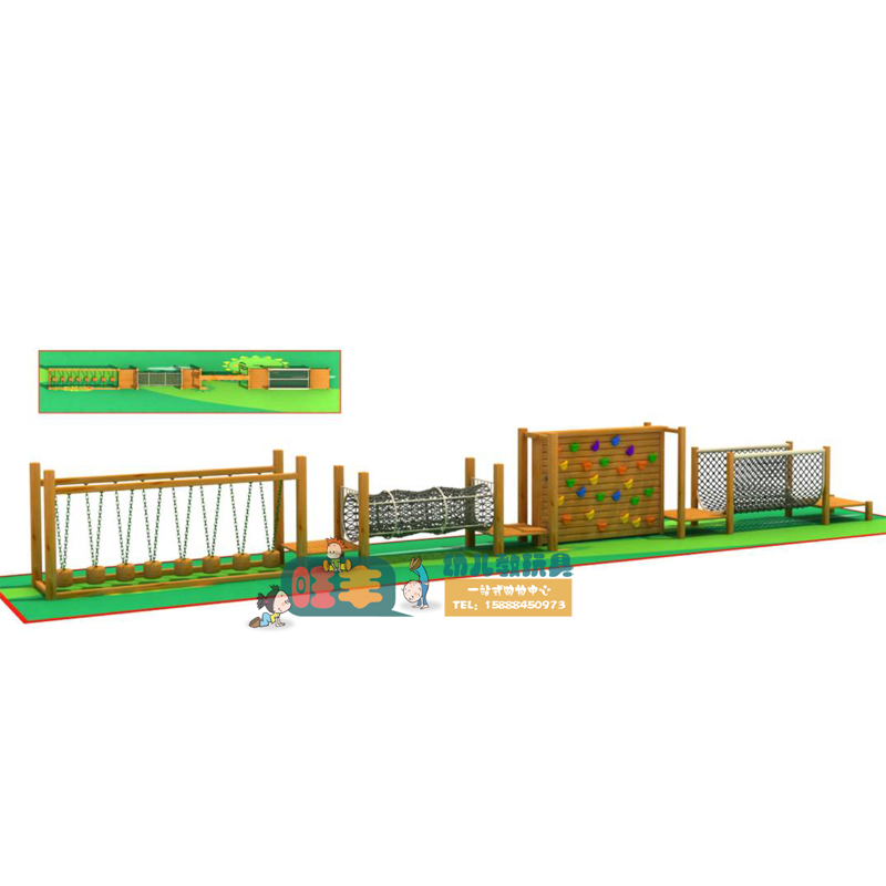 室外进口木制体能组合幼儿园早教儿童大型木攀爬钻洞游乐架荡桥A