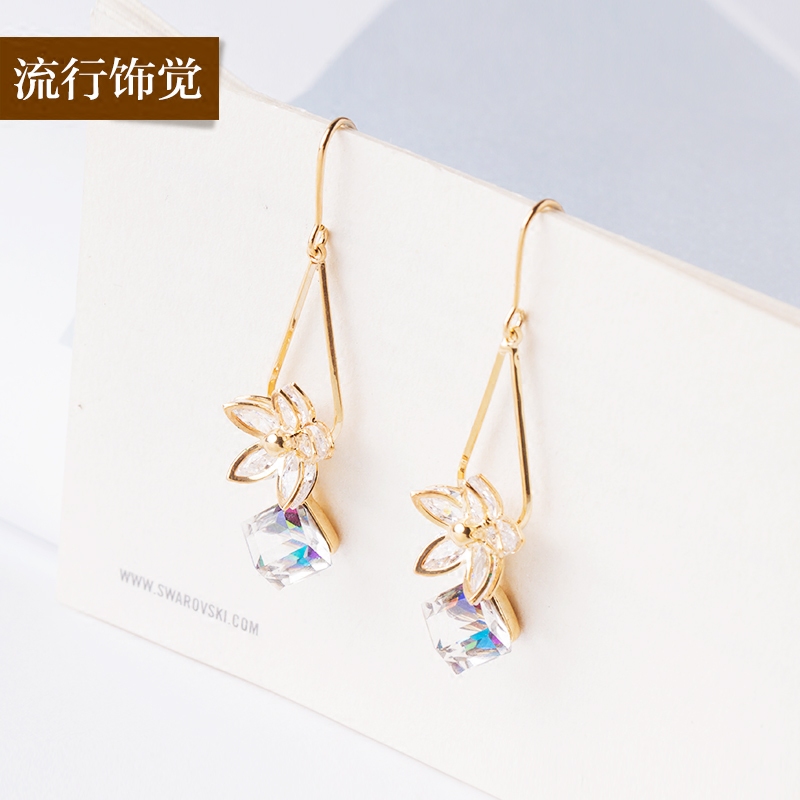 流行饰觉 立体炫彩方糖水晶花朵锆石耳环时尚甜美耳饰女新品包邮