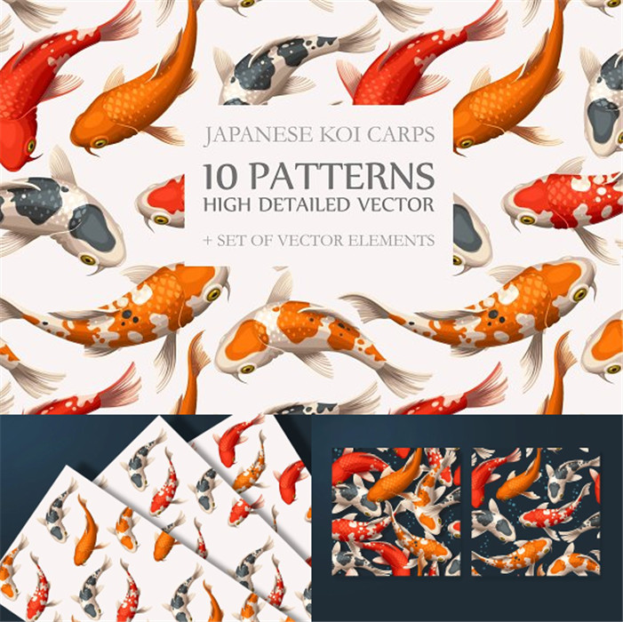 [455]日本日式风格锦鲤鱼纹理图案 AI矢量设计素材