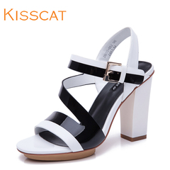 KISSCAT kissing cat 2015 summer styles shoes with chunky heels open toe Roman female buckle sandals