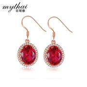 925 Thai Thai silver plated earrings Korea fashion earring earrings long red corundum rose gold earrings