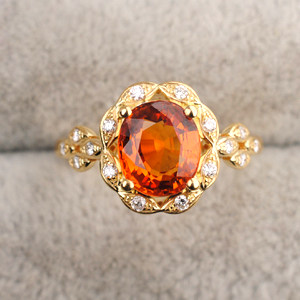 【顾客定制】18k金 2.09ct 椭圆 芬达 锰铝石榴石 钻石 戒指