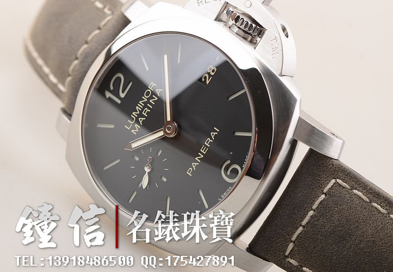 已售出【97新】沛纳海PAM00392小三针日历42MM自动机械皮带男表 两条带