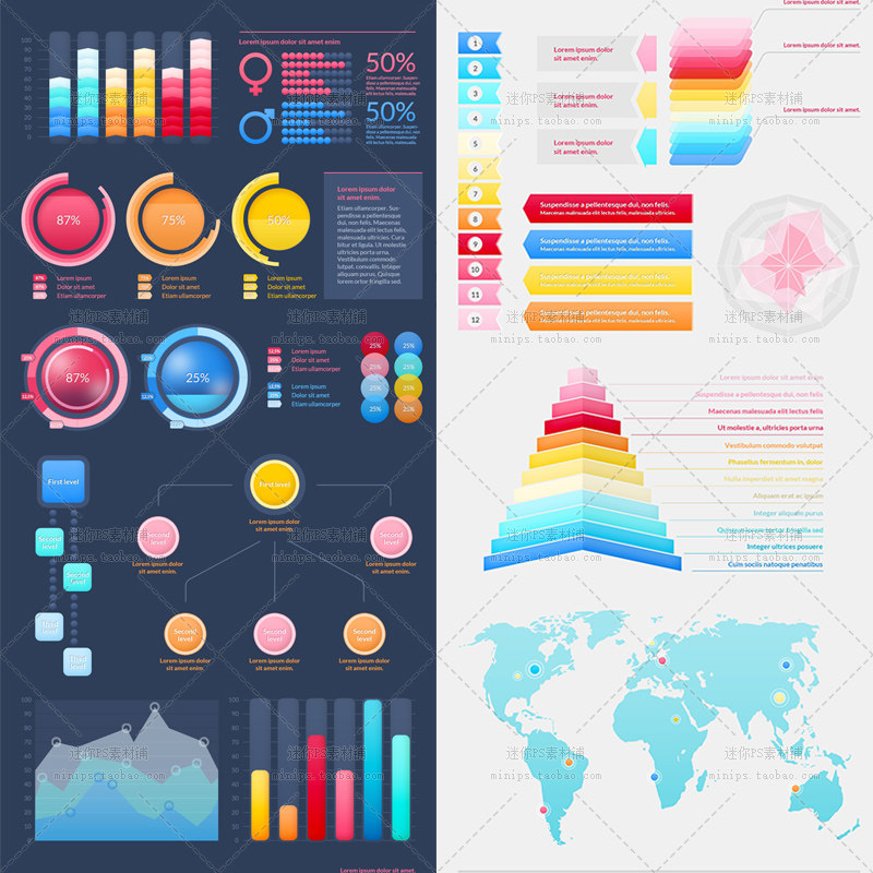2号扁平商务数据分析金字塔环形信息图表PSD分层源文件设计PS素材