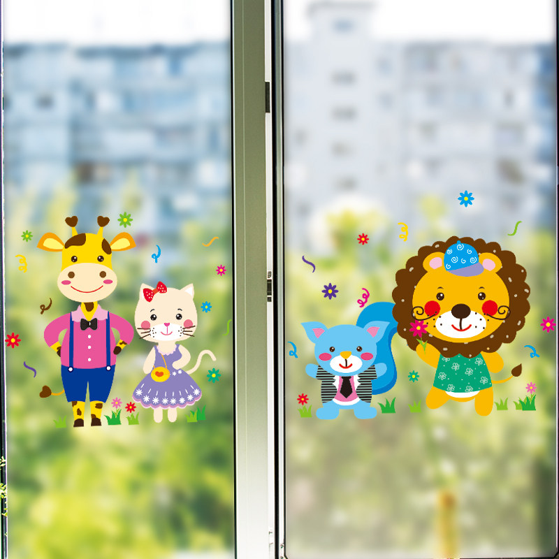 可移除卡通墙贴纸小动物狮子客厅卧室儿童房间门贴幼儿园墙壁装饰