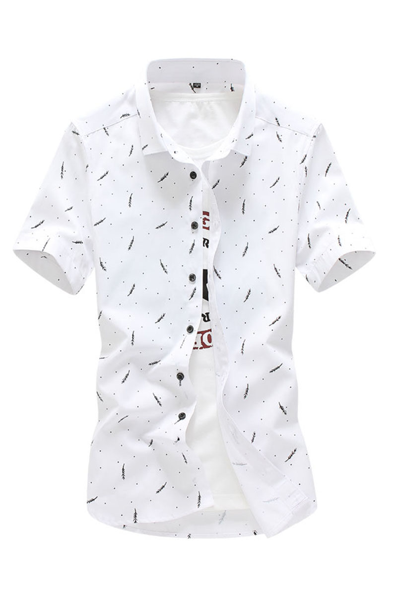 夏季新款羽毛印花字母衣扣男士短袖百搭休闲衬衫206A-CS63-P15,男装T恤,星座228