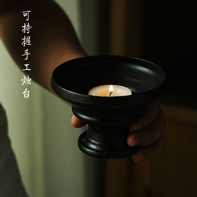 古风陶瓷蜡烛灯台复古日式禅意茶道茶席酥油灯座中式茶席空间装饰