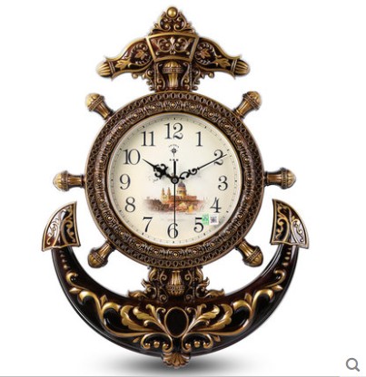 北极星创意风船舵复古客厅挂钟