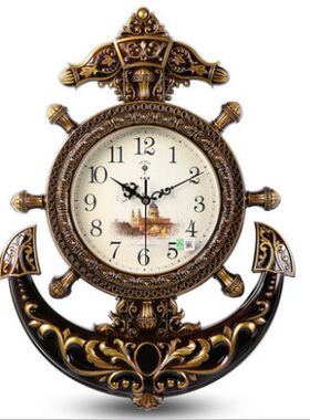 北极星创意风船舵复古客厅挂钟