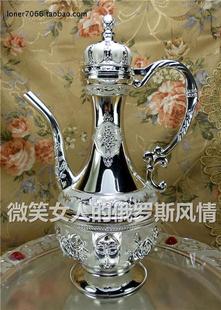 新款特价俄罗斯K109锡金属圆酒壶银白色玫瑰花容量8两400毫升欧式