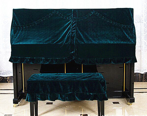 门帘式开口金丝绒钢琴半罩/珠江118钢琴罩/钢琴防尘罩/含凳罩墨绿