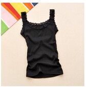 女士棉螺纹棉吊带衫 百搭日韩蕾丝花边修身 打底小背心吊带女装 女