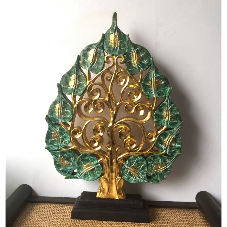 新品特惠包邮泰国工艺品实木雕刻聚财摆件开业玄关金箔菩提树摆设