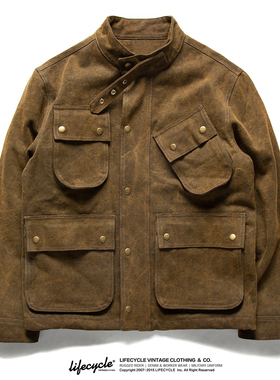 LifeCycle秋冬重磅油蜡防水男士夹克阿美咔叽美式复古机车厚外套