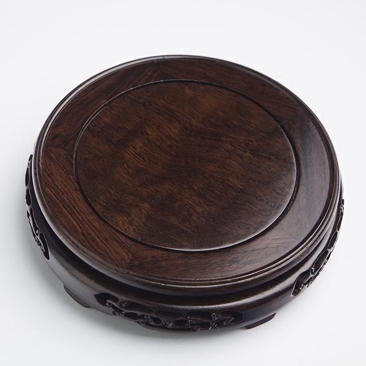 圆形花盆鱼缸奇石佛像实木底座