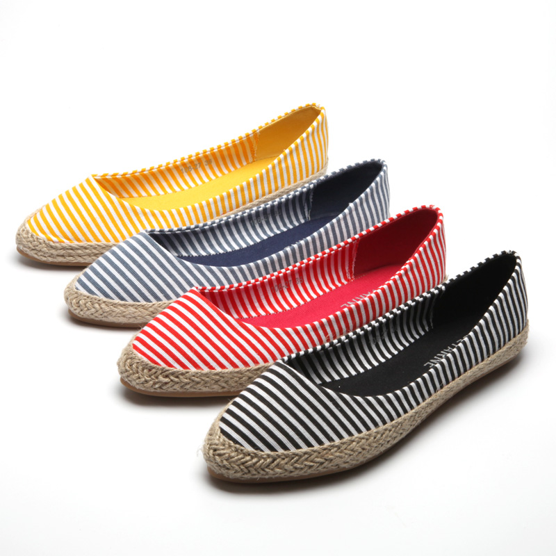 条纹平底浅口大码女鞋