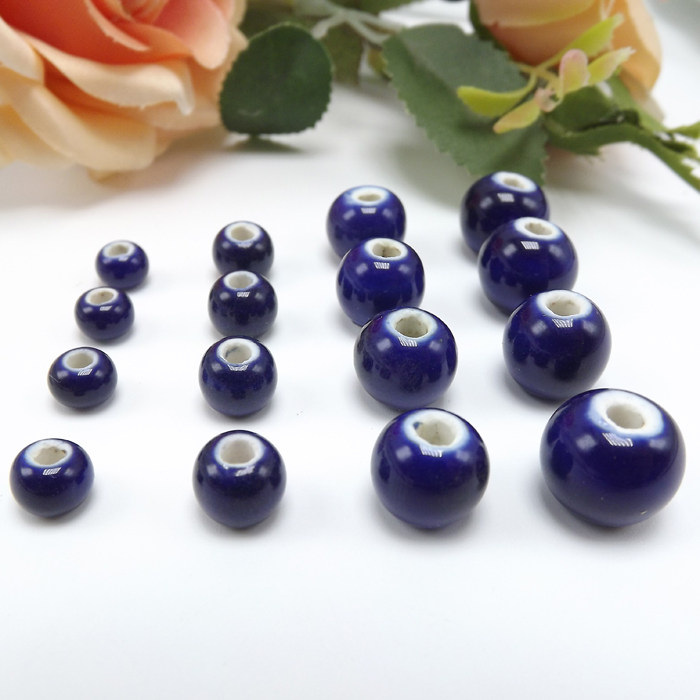 宝蓝色 深蓝色陶瓷珠子 糖果色瓷器珠子   diy散珠
