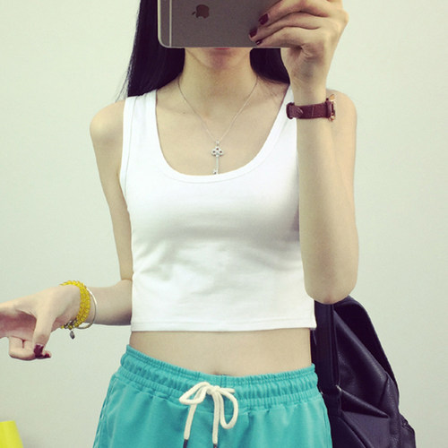 露脐短款背心港味U领美背打底衫