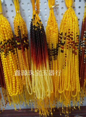 时尚精美渐变色圆珠松香配绳金珀