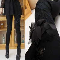 2018 xuân thu đông và legging đen hoang dã chân quần ren bút chì quần thun lưng cao quần eo - Quần tây thường quần legging lửng