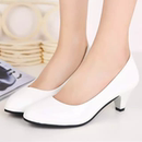 圆头OL防水台单鞋 43漆皮大码 女鞋 白色高跟鞋 春秋款 粗跟皮鞋