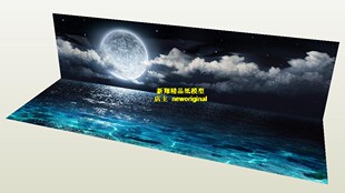 月光下的大海  湖光山色 世界著名景点风光 兵人车模汽车场景模型