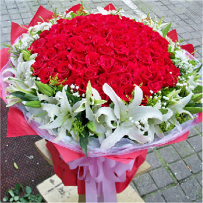 99朵玫瑰加百合达州鲜花店生日鲜花情人节鲜花速递通川鲜花