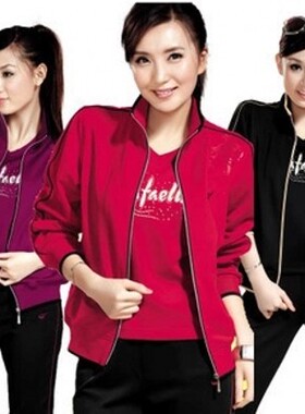 城德美春秋运动服南韩丝运动套装休闲三件套大码女装22925