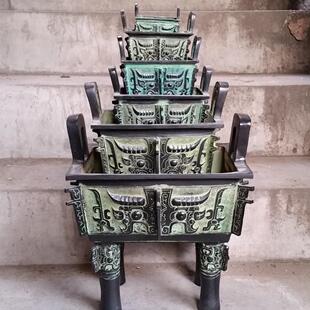 仿古青铜器摆件 西周兽面纹鼎镇宅方鼎圆一言九鼎 香炉青铜鼎包邮