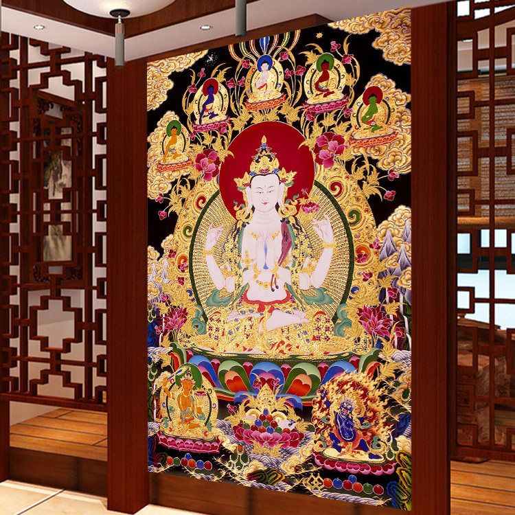 diy方钻满钻钻石画客厅钻石印花十字绣唐卡 5d贴钻画新款四臂观音