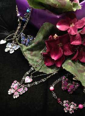 华丽风珠子复古紫色蝴蝶女士手链