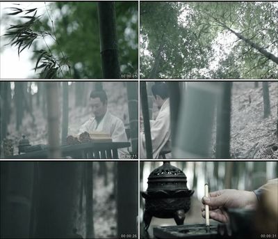中国古代文人墨客文人雅士竹林骚客作诗竹简香炉高清实拍视频素材