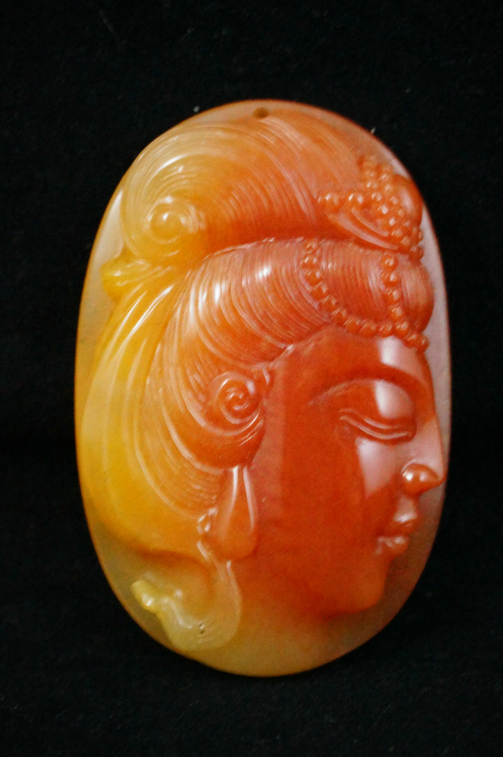 全场二折云南保山黄龙玉茄子山料飘红精品挂件『美女』月石坊出品