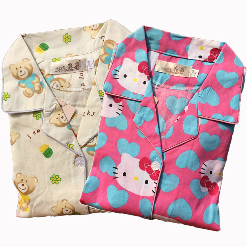 新款长袖纯棉布睡衣卡通黄色水洗