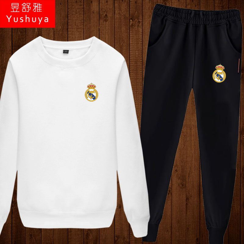 欧冠足球运动服薄款圆领卫衣小脚长裤子套装男士皇马国米马竞衣服