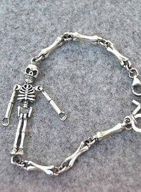 纯银欧美风十字架骷髅头复古手链