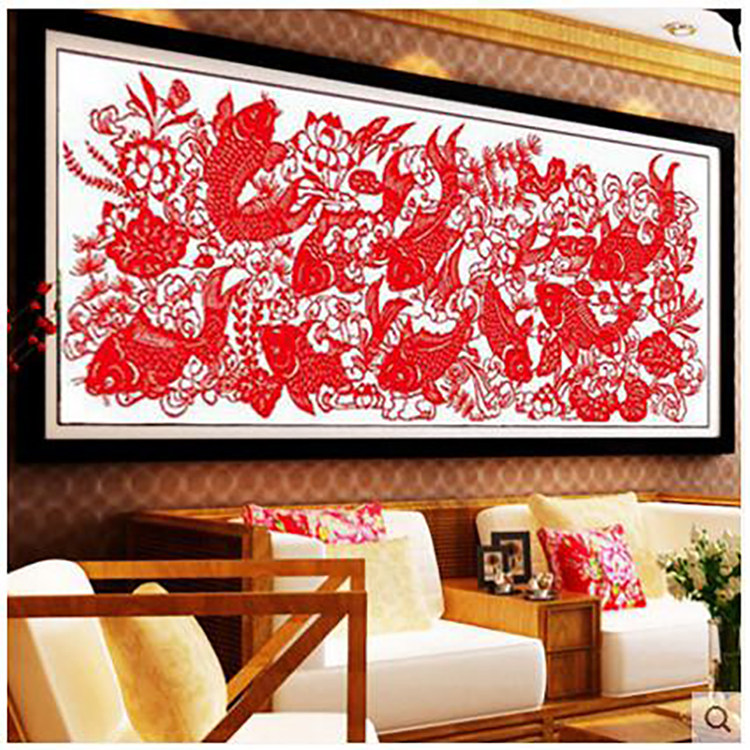 包邮精准印花十字绣富贵有余剪纸大画动物客厅新款九鱼图十字绣